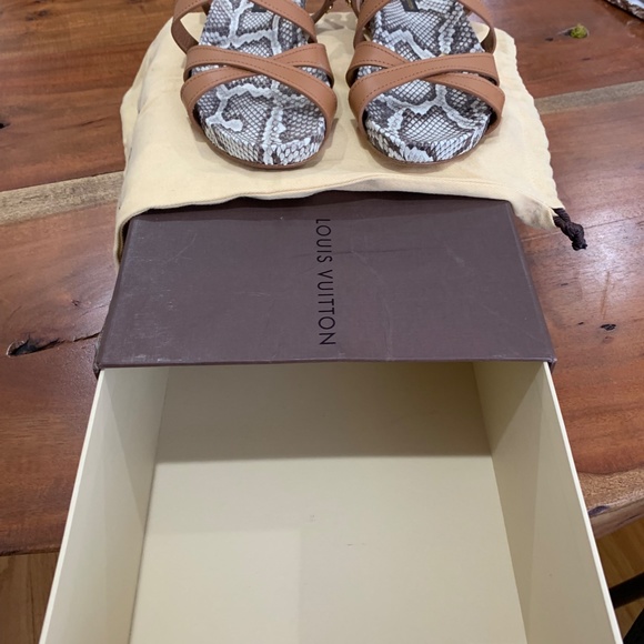 Louis Vuitton Python Sandals tan brown 36 6 snakeskin leather LV gold logo strap - Picture 16 of 16